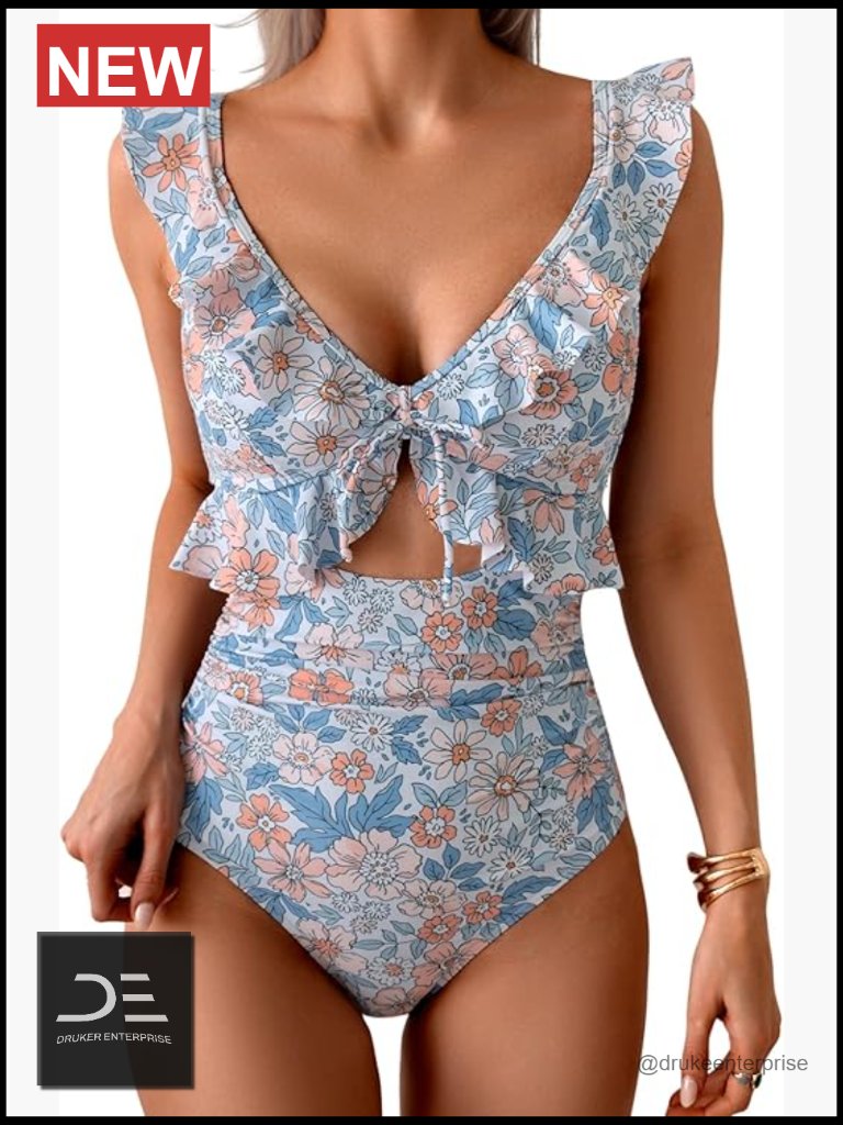 Tummy Control Ruffle V-Neck Ruched Slimming One Piece Swimsuit